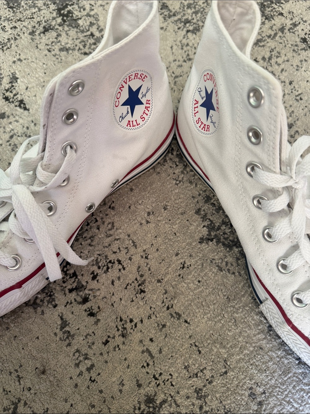 Women's White High-Top Canvas Sneakers with Red Trim - Picture 3 of 8